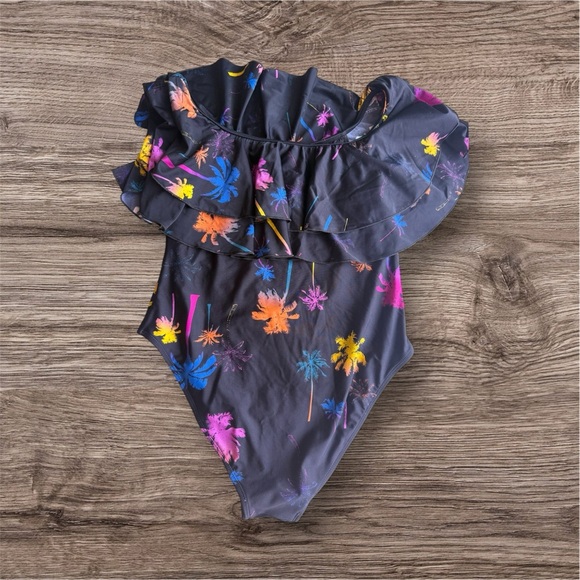 Infamous Swim Colorful Floral Swimsuit palm trees stamped size XL - Picture 5 of 16